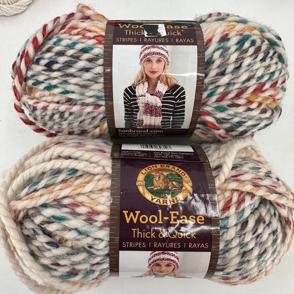 2 Lion Brand Yarns Wool-Ease Thick & Quick Hudson Bay Cream Multi Super Bulky - Picture 1 of 6